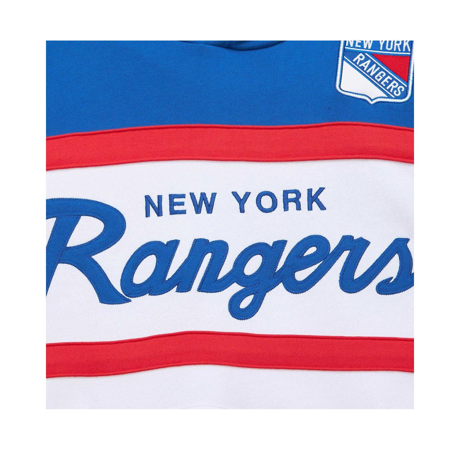 Men's White, Blue New York Rangers Head Coach Pullover Hoodie