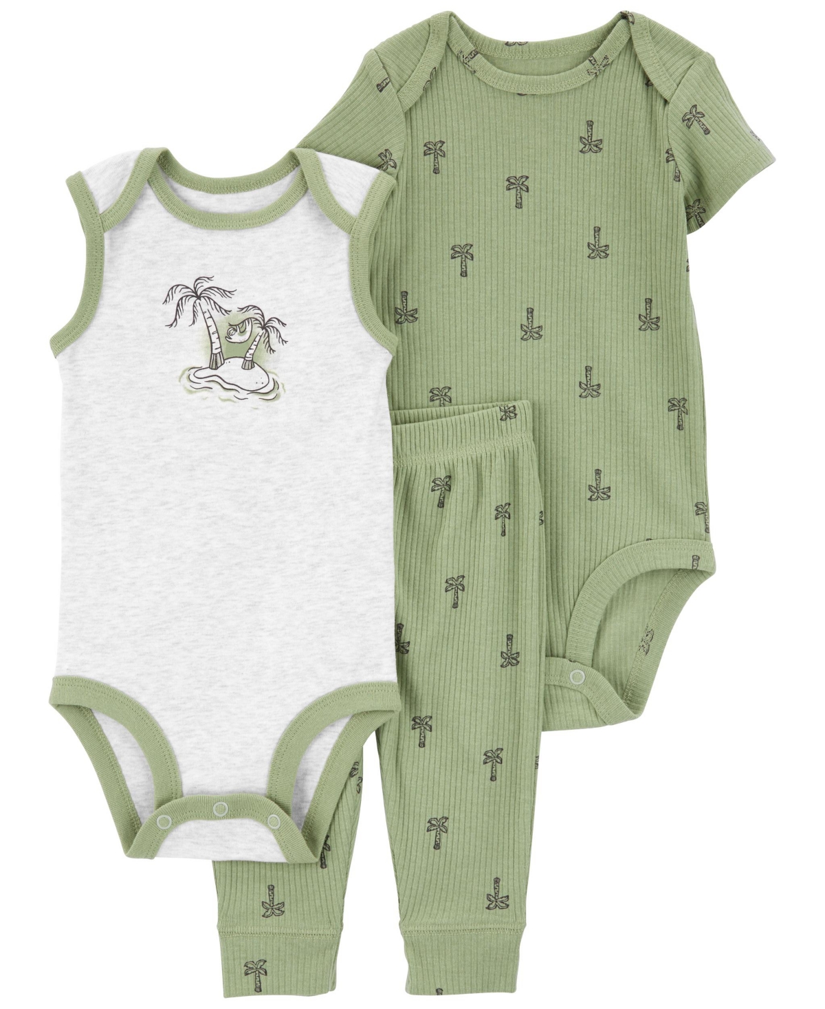 Carter's Baby 3 Piece Palm Tree Little Bodysuit Set In Green