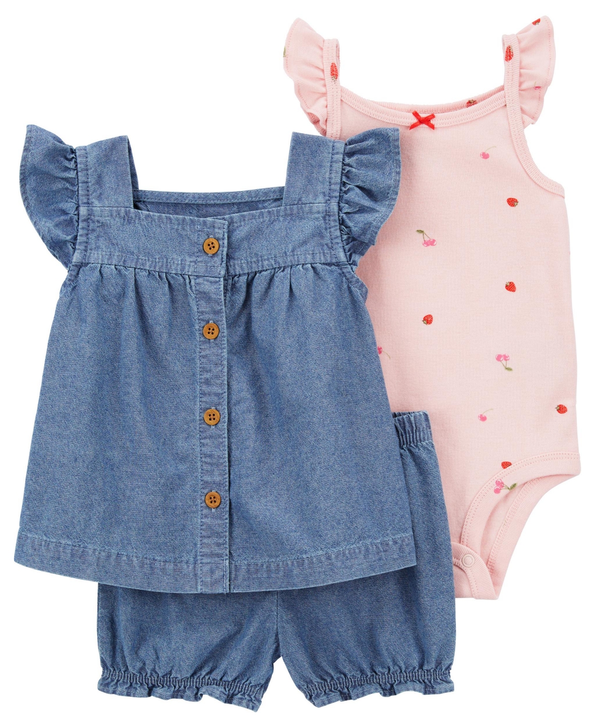 Shop Carter's Baby 3 Piece Cherry Chambray Little Short Set In Blue