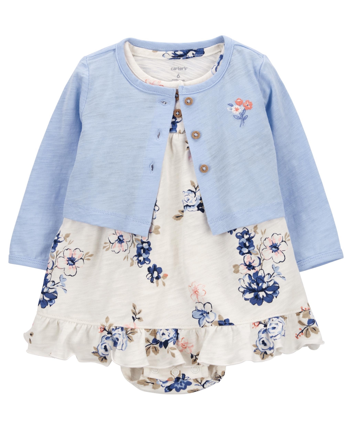 Shop Carter's Baby 2 Piece Bodysuit Dress And Cardigan Set In Blue