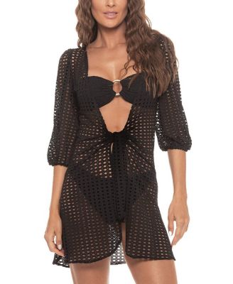 Women's Puff Sleeve Lattice Dress Cover-up
