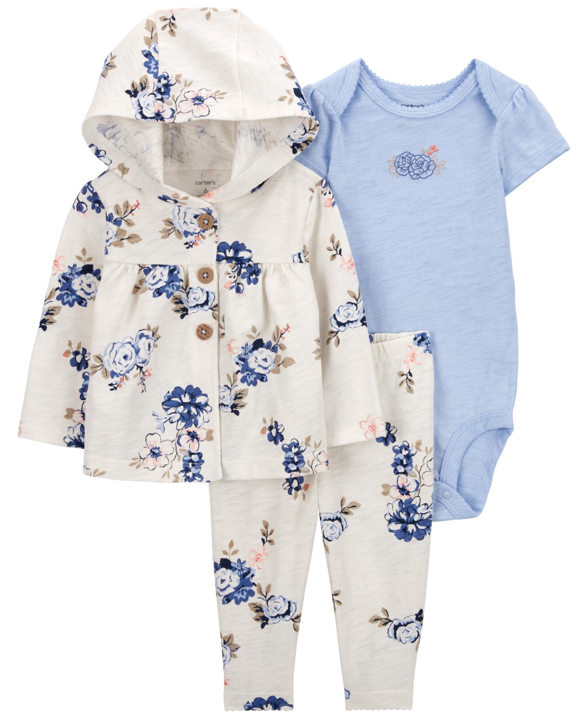 Shop Carter's Baby 3 Piece Floral Little Cardigan Set In Blue