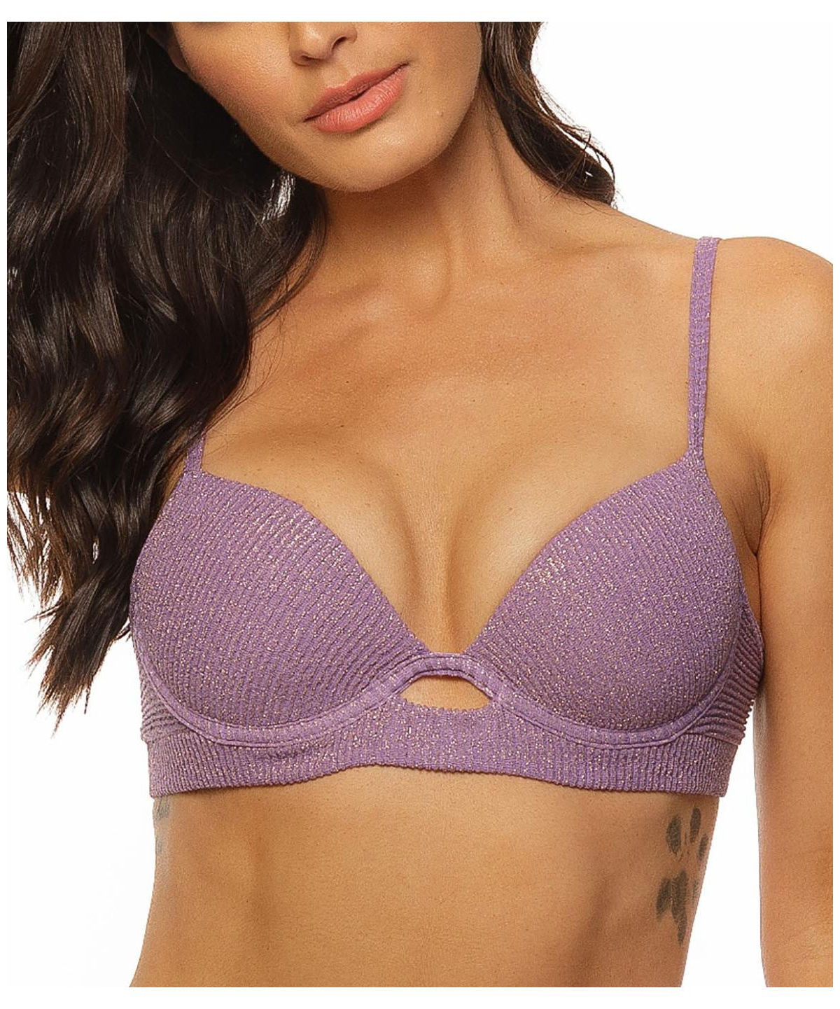 Women's Crinkle Lurex Padded Underwire Bikini Top - Purple