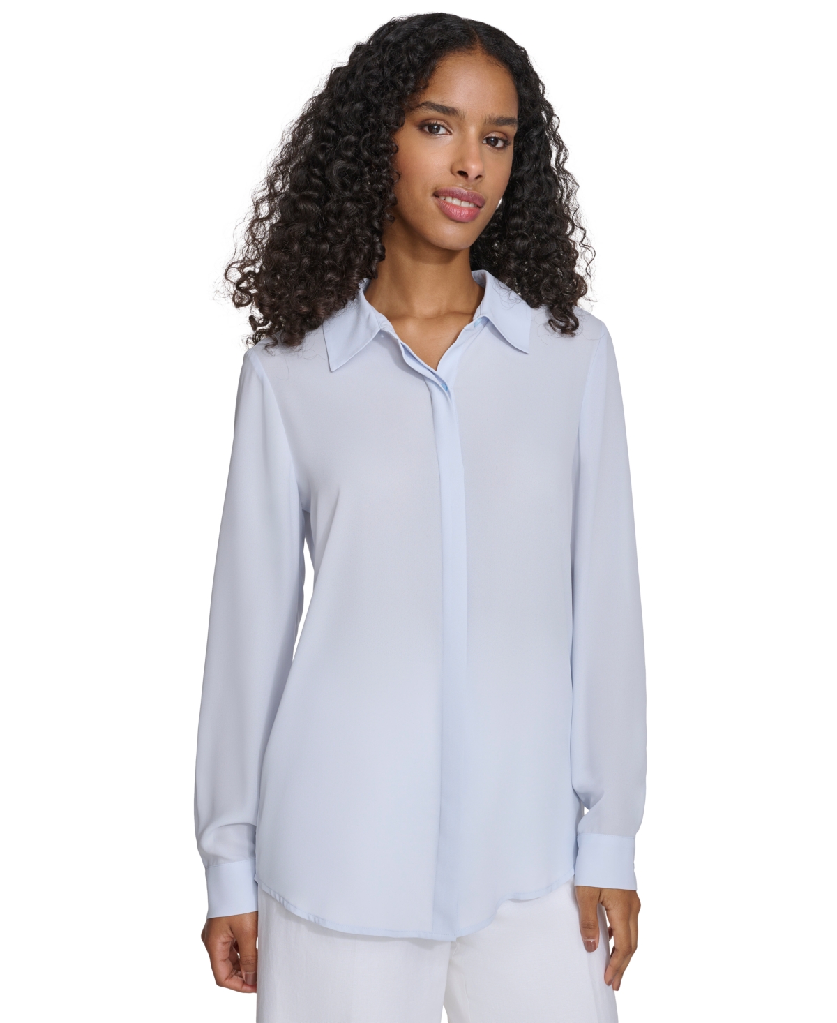 Calvin Klein Women's Solid Covered-placket Long-sleeve Blouse In Arctic Ice