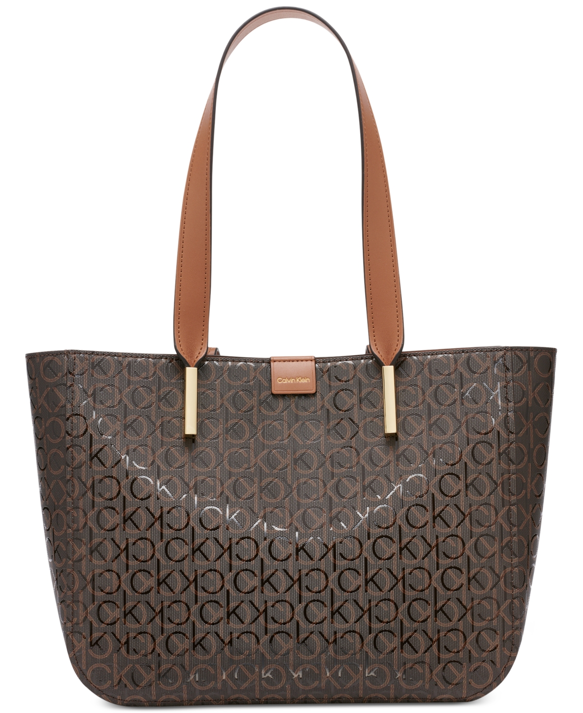 Calvin Klein Audrey Signature Tote In Brn Khk,caramel