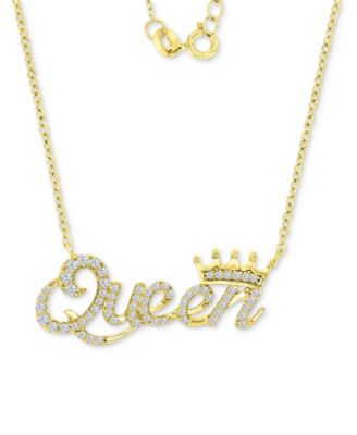 Macy's - Cubic Zirconia Queen & Crown Pendant Necklace in 14k Gold-Plated Sterling Silver, 16" + 2" extender