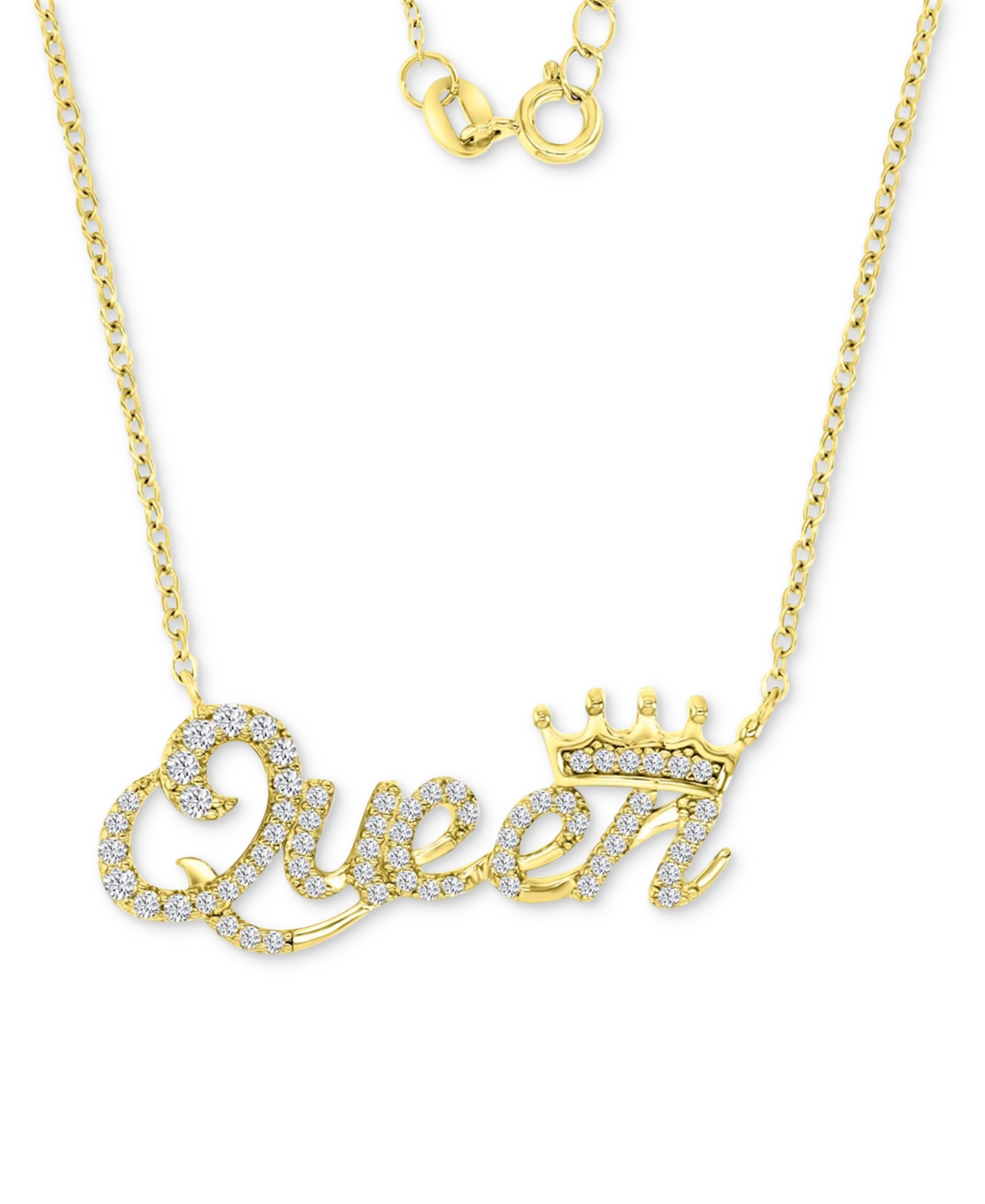 Macy's Cubic Zirconia Queen & Crown Pendant Necklace In 14k Gold-plated Sterling Silver, 16" + 2" Extender