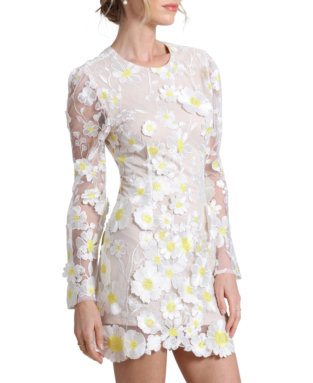 Shop Avec Les Filles Women's Floral-embroidered Mini Dress In Daisy