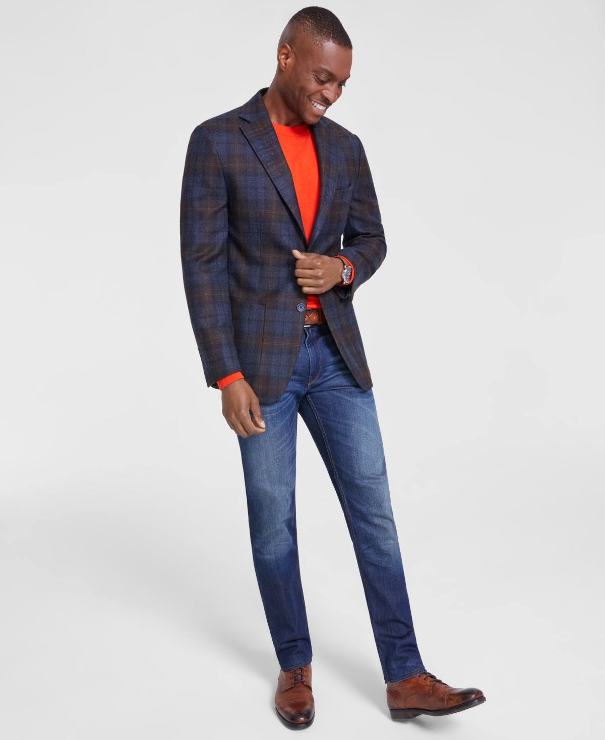 Tallia Men s Slim fit Wool Blend Sport Coat In Blue brown ModeSens
