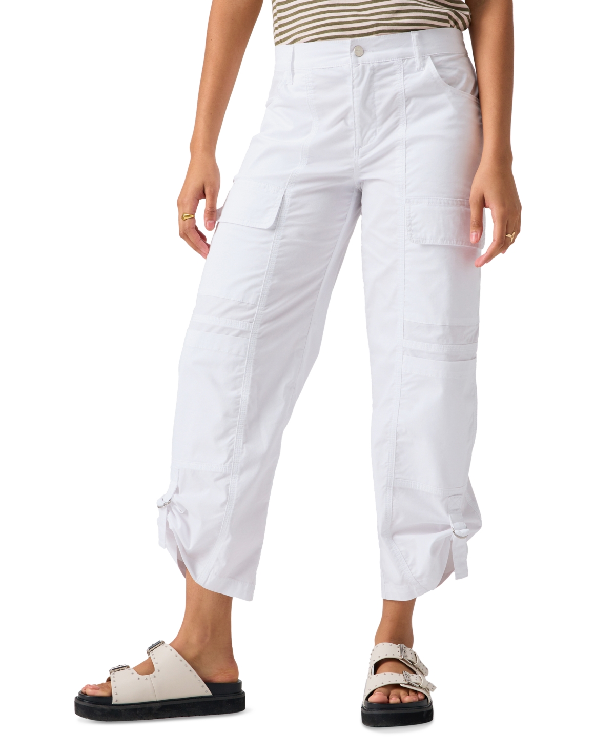 Women's Cali Solid Roll-Tab-Cuffs Cargo Pants - White