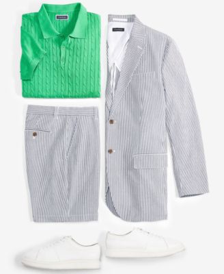 Shop Club Room Mens Regular Fit Seersucker Blazer 9 Seersucker Shorts Sweater Knit Polo Shirt Created For Macys In Green Brilliance