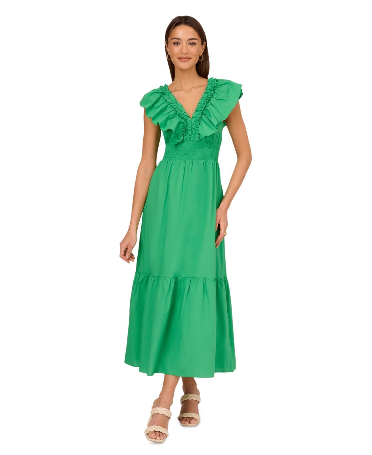 Adrianna By Adrianna Papell Women's Ruffled Maxi Dress In Green