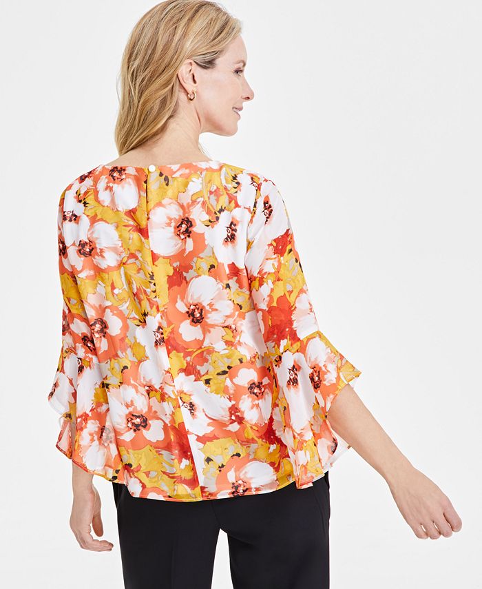 Floral Print Ruffle Sleeve Blouse