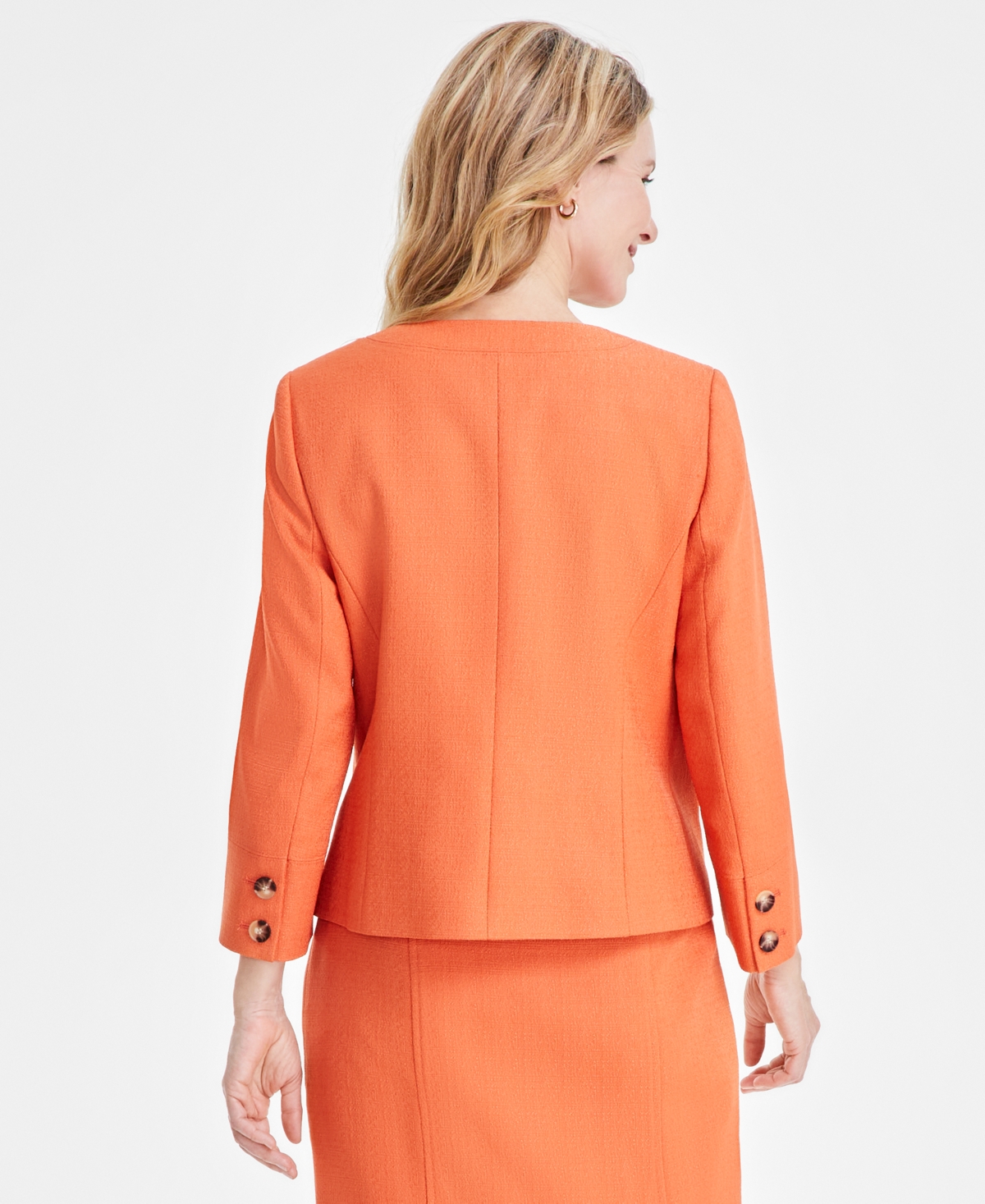 Shop Kasper Women's Textured Open-front Patch-pocket Jacket In Papaya