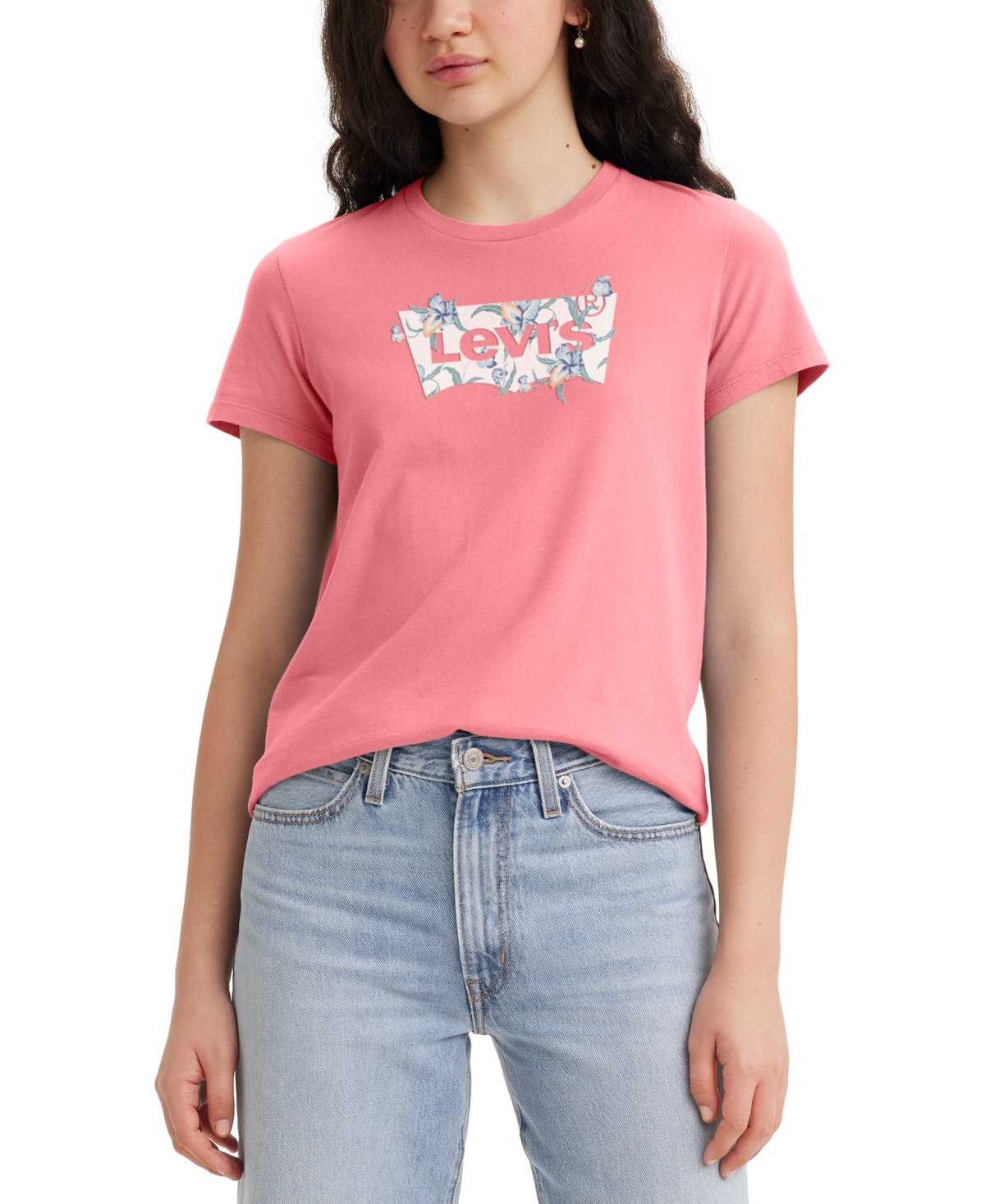 Levi's Women's Perfect Graphic Logo Cotton T-shirt In Bw Tropical Flower Fill Tameless Rose