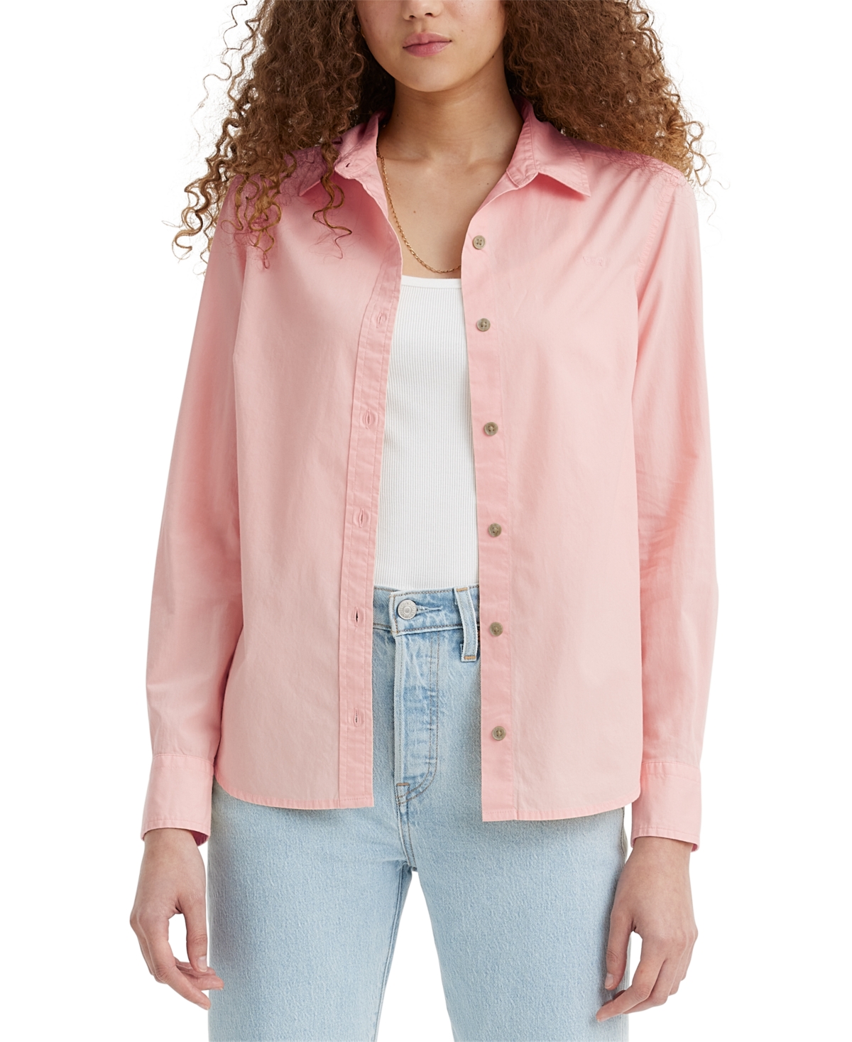 Levi's The Classic Cotton Box-pleat-back Long-sleeve Shirt In Chalk Pink