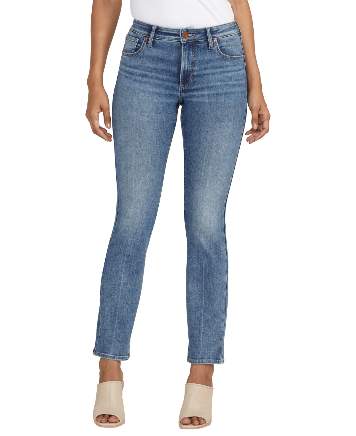 Shop Jag Women's Forever Stretch Mid Rise Straight Leg Jeans In Blue Nile