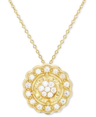 Macy's - Cubic Zirconia Circle Halo Cluster 18" Pendant Necklace in 14k Gold-Plated Sterling Silver