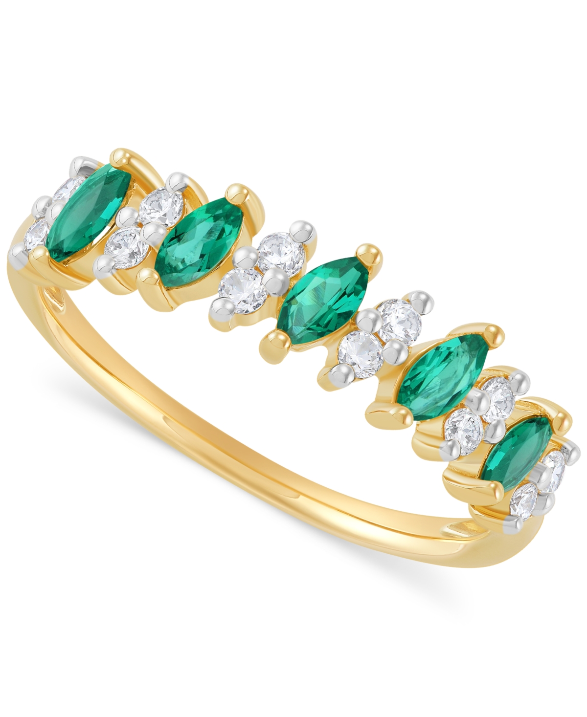 Macy's Lab-grown Emerald (3/8 Ct. T.w.) & Lab-grown White Sapphire (1/3 Ct. T.w.) Marquise Ring In 14k Gold