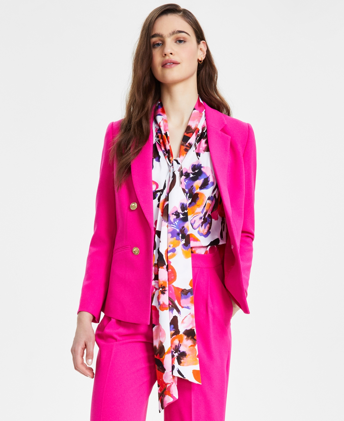 Women's Textured Open-Front Button-Trim Blazer, Created for Macy's - Sunset Rose