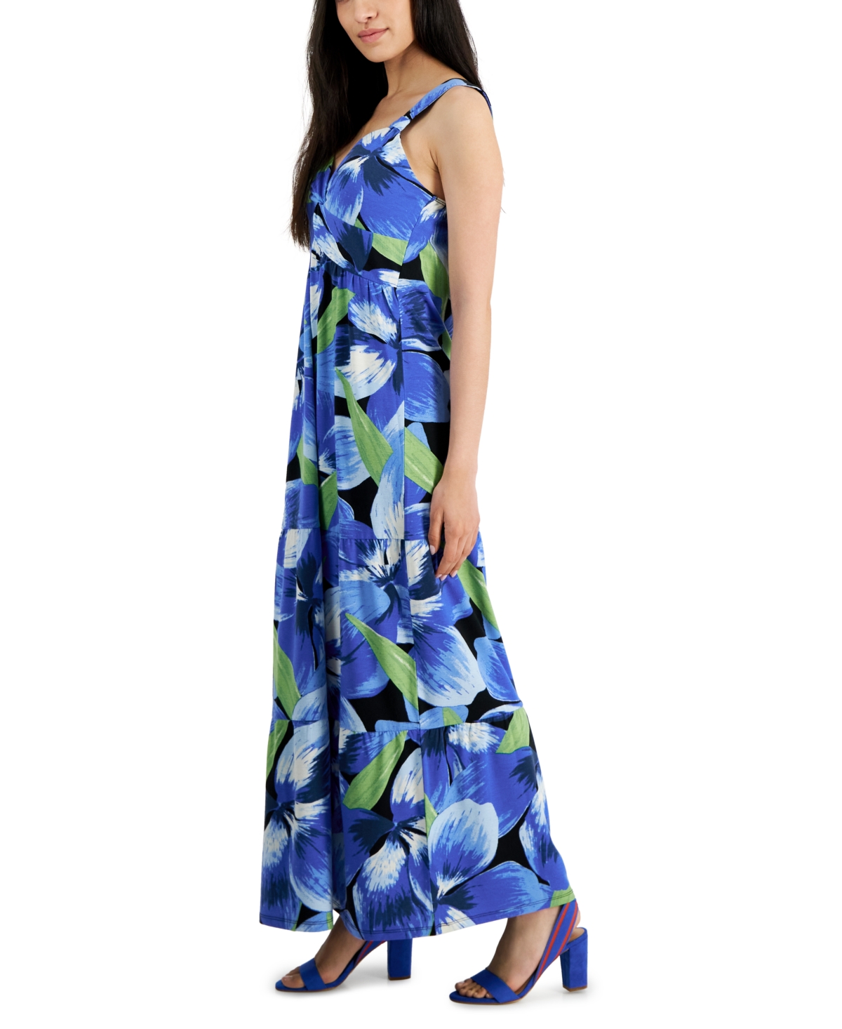Shop Jamie & Layla Petite Printed Twist-front Maxi Dress In Palace Blue Combo