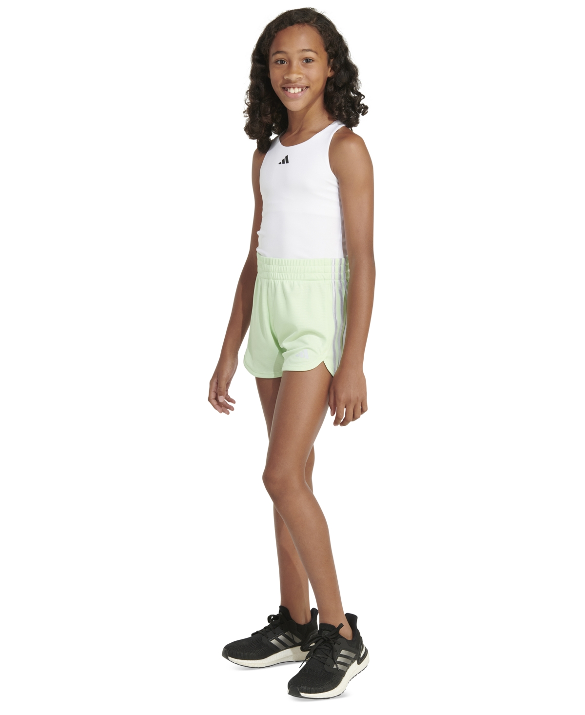 Shop Adidas Originals Big Girls 3-stripe Pacer Mesh Shorts In Semi Green Spark