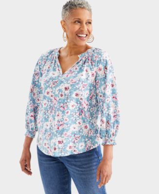 売れ筋商品|||スタイルアンドコー カットソー トップス レディース Women's Printed Long-Sleeve Ruffle-Neck Blouse, Exclusively at Macy's Patchwork Print Style & Co Women's Printed Split Neck Ruffle Trim Long