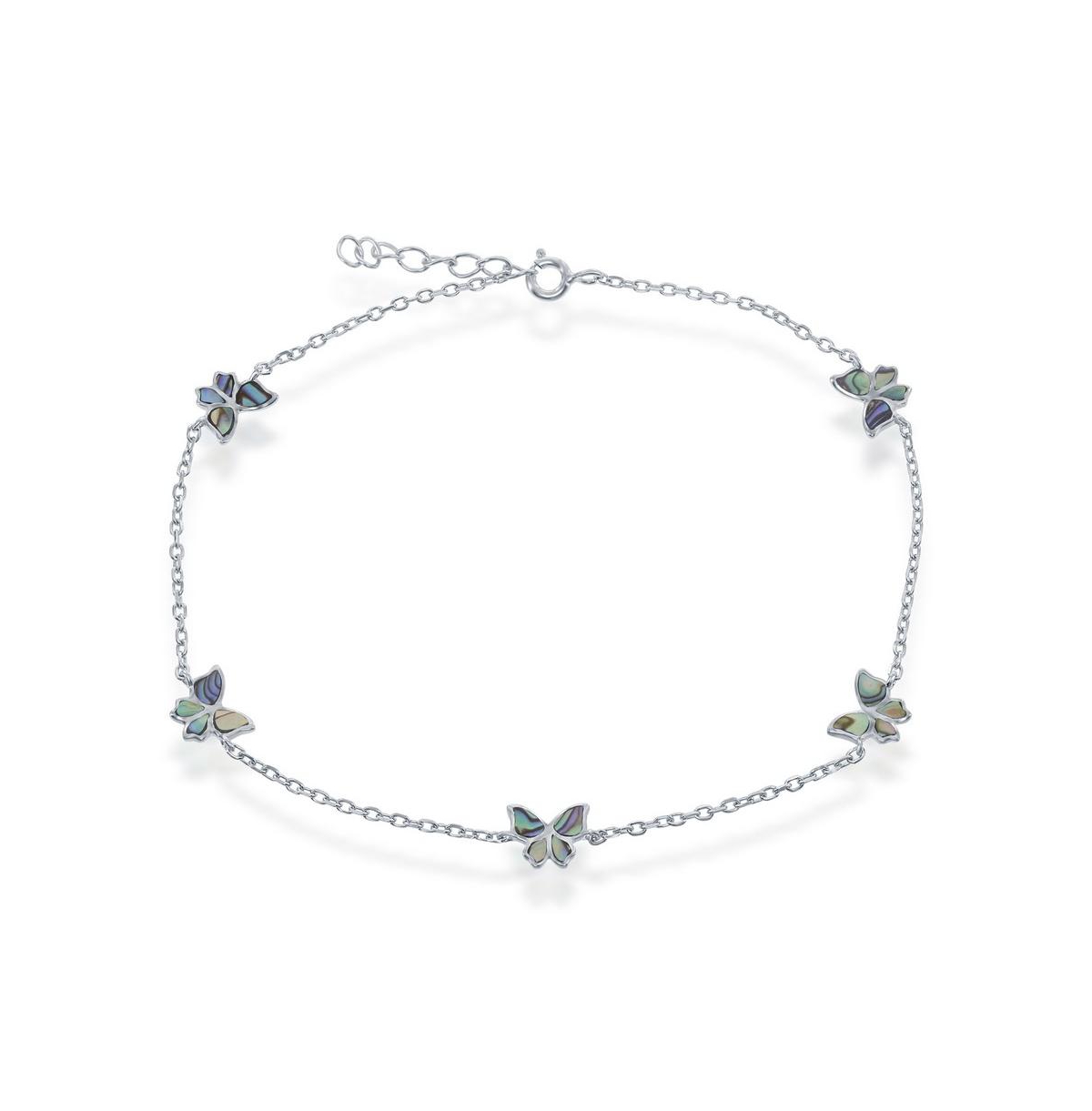 Sterling Silver Abalone Butterfly Anklet - Silver