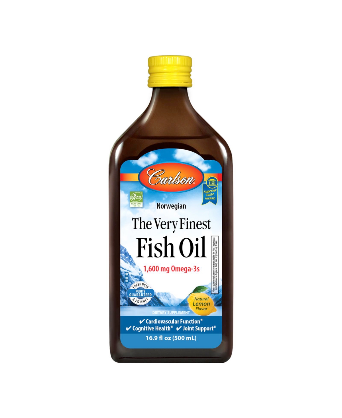 Carlson - The Very Finest Fish Oil, 1600 mg Omega-3s, Norwegian, Wild Caught, Sustainably Sourced, Lemon, 500 mL (16.9 Fl Oz)