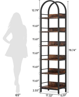 6-Tier Open Bookshelf, 78.7" Tall Arched Bookcase Narrow Bookshelf with Metal Frame for Living Room, Home Office