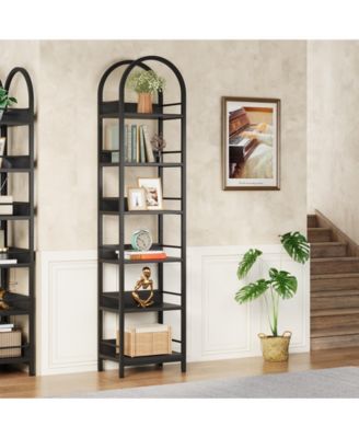 6-Tier Open Bookshelf, 78.7" Tall Arched Bookcase Narrow Bookshelf with Metal Frame for Living Room, Home Office