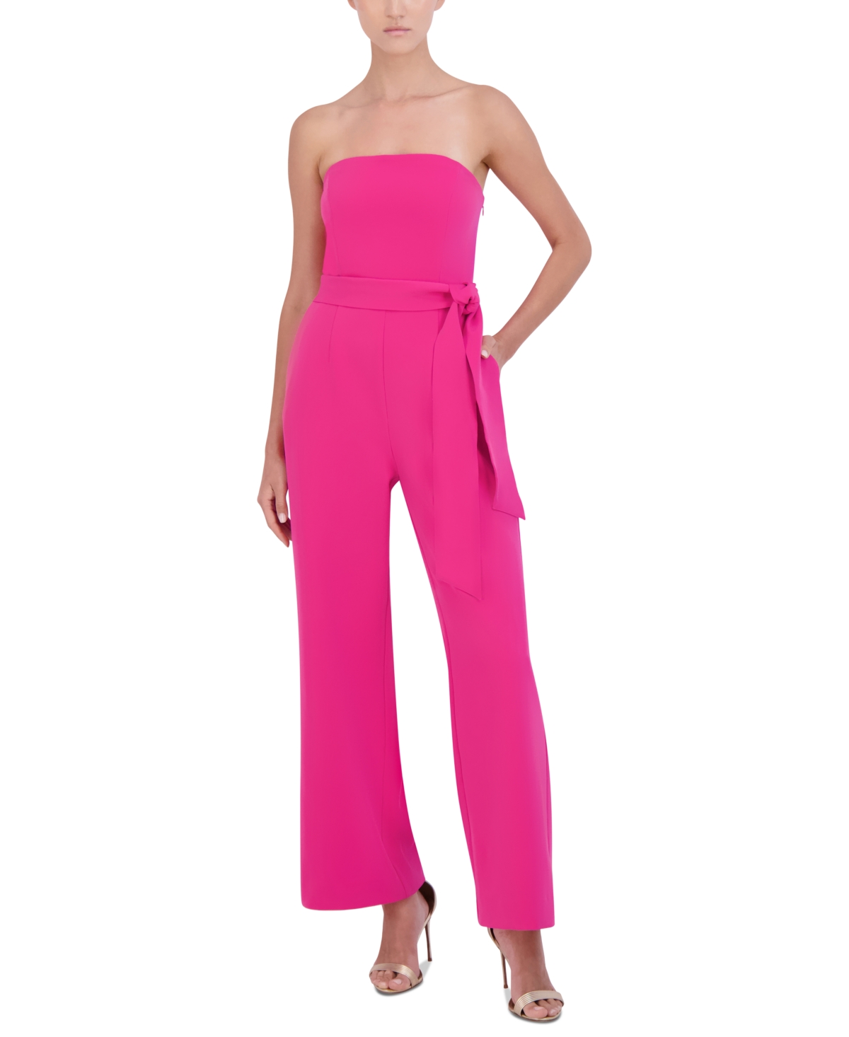 Women's Strapless Belted Jumpsuit - Lilac