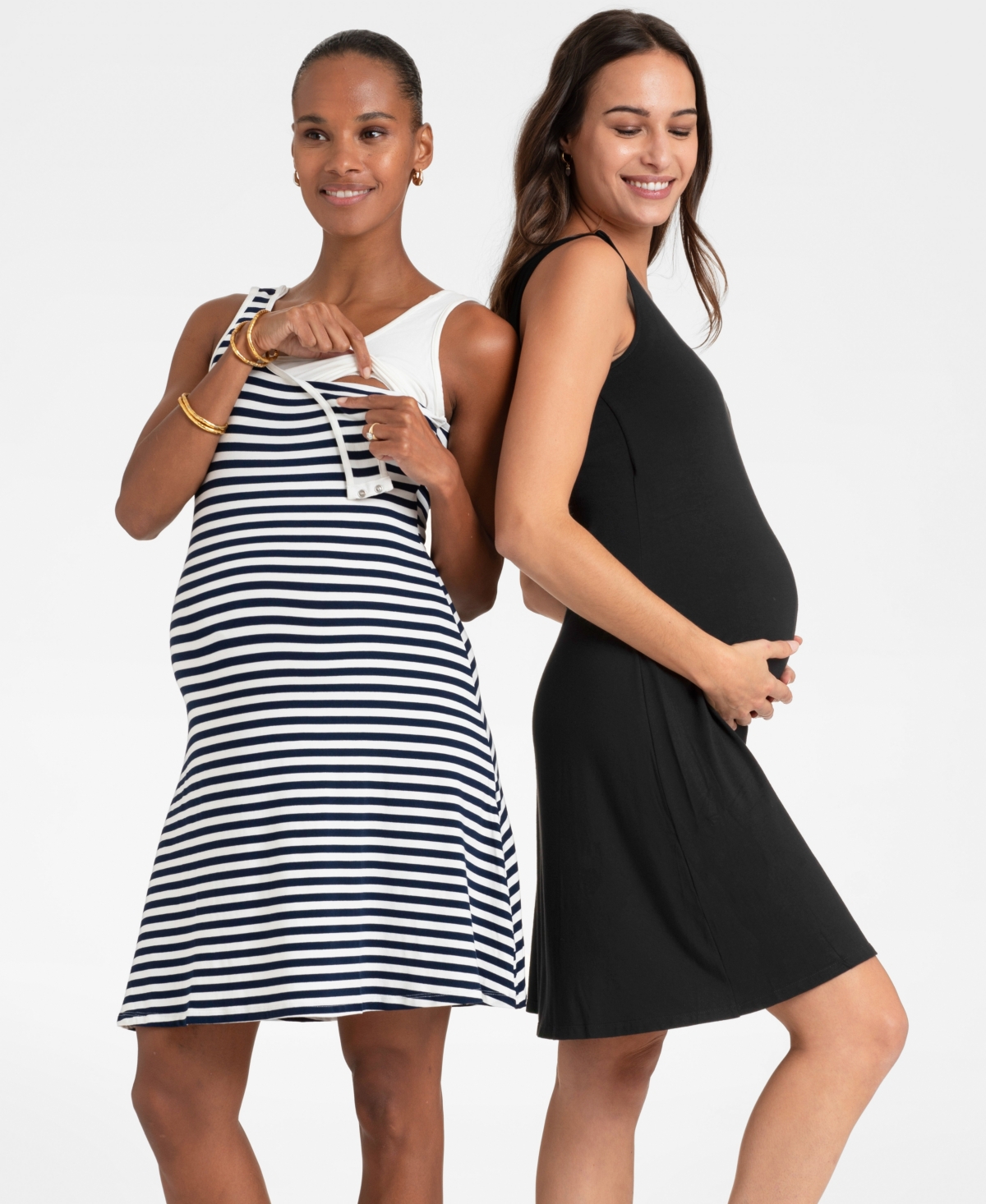 Seraphine Women's Sleeveless Fit And Flare Maternity To Nursing Dresses, Set Of 2 In Black And White