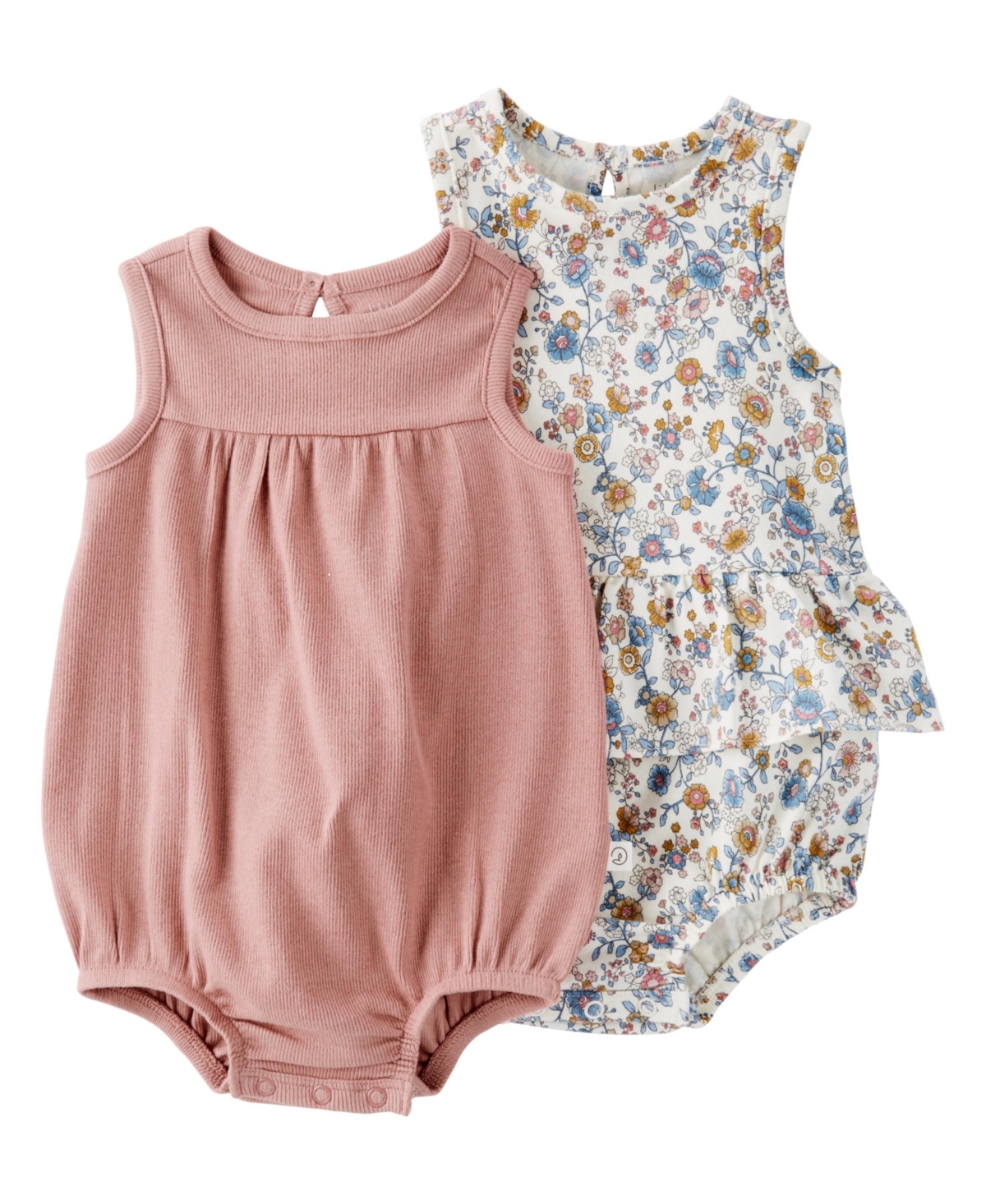 Shop Carter's Little Planet By  Baby Girls Organic Cotton Bubble Bodysuits, Pack Of 2 In Multi