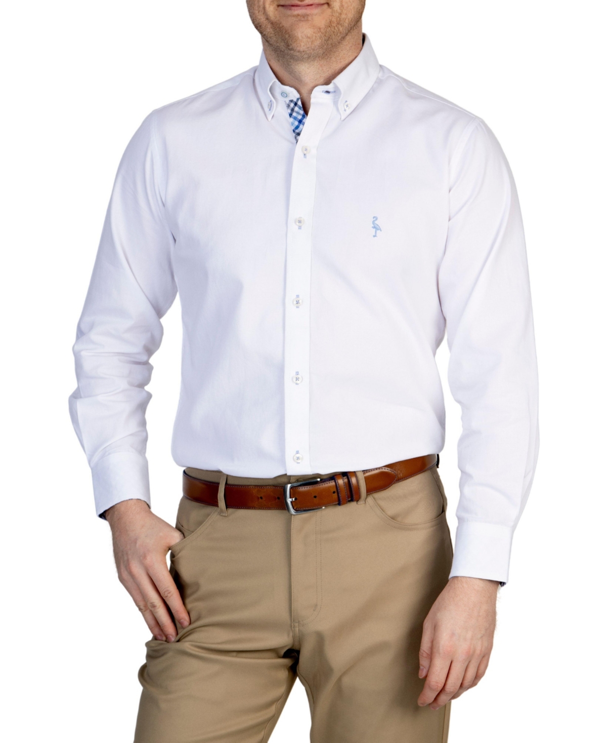 Men's Solid Pinpoint Cotton Stretch Long Sleeve Shirt - White