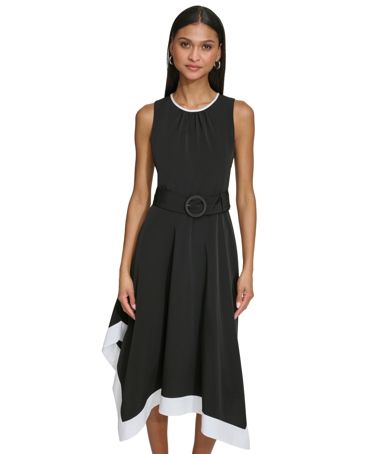 Shop Karl Lagerfeld Women's Hanky-hem Midi Dress In Black Soft White