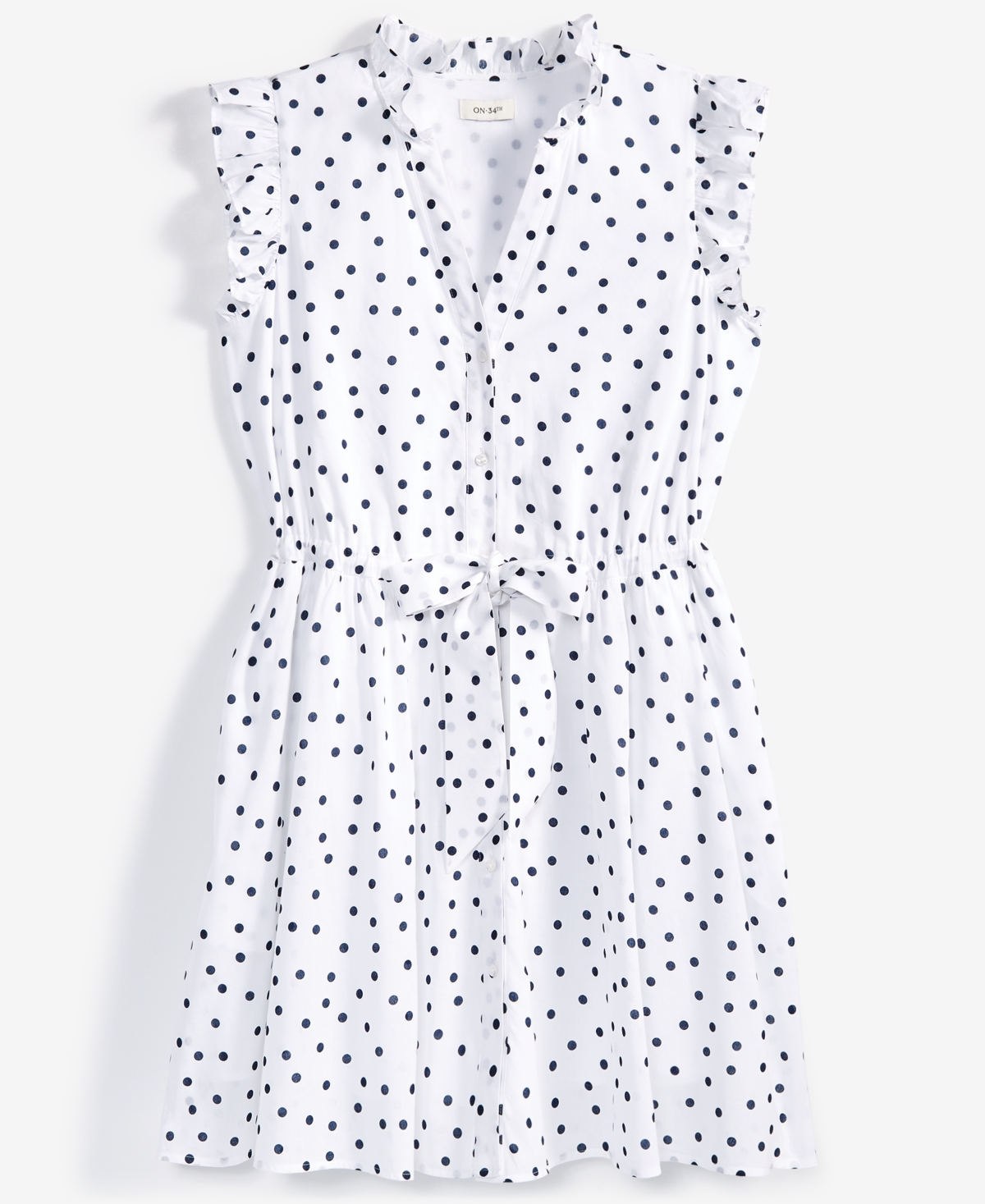 On 34th Women's Dot Scatter-Print Ruffle-Sleeve Button-Front Mini Dress, Created for Macy's