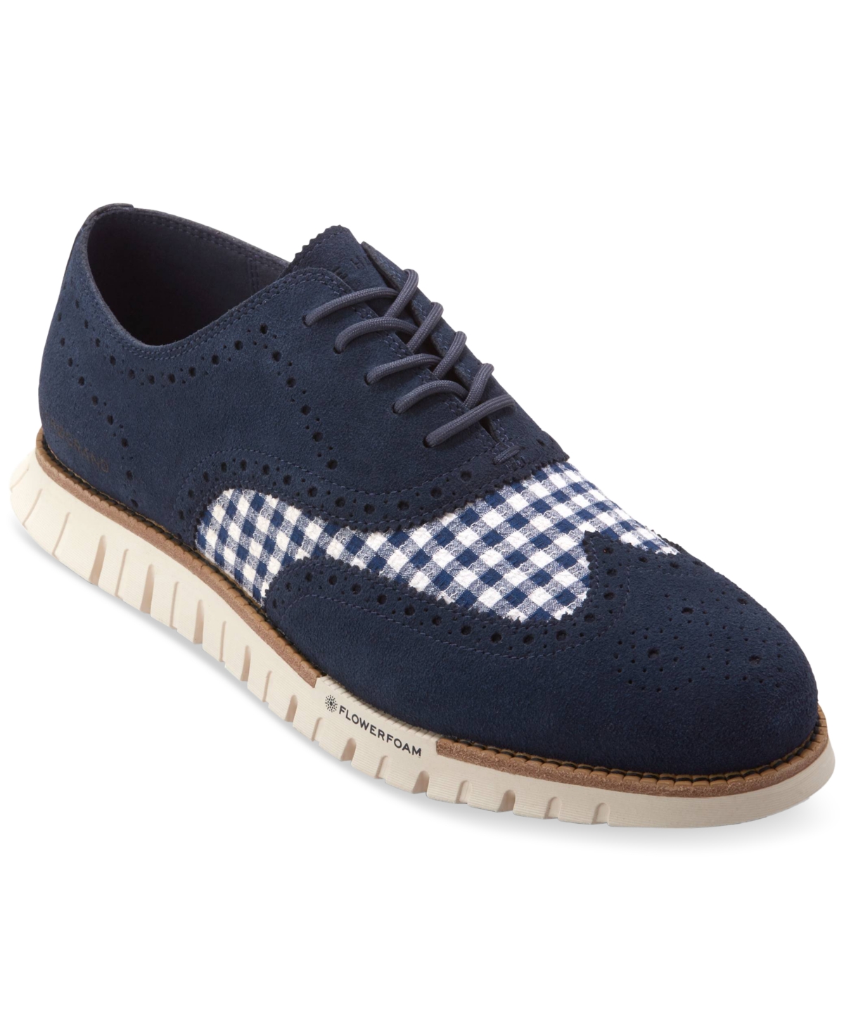 Cole Haan Men's Zerøgrand Remastered Lace-up Wingtip Oxford Dress Shoes In Navy Blazer Blue Gingham-ivory