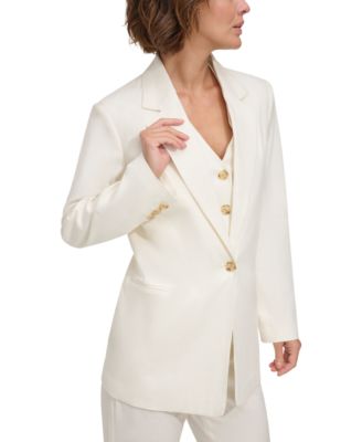 DKNY - Petite Shoulder-Padded Single-Button Blazer