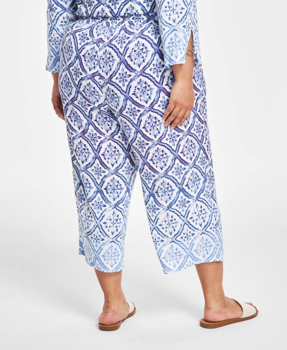Jm Collection Plus Size Ombre-Print Pull-On Cropped Pants, Created for Macy's