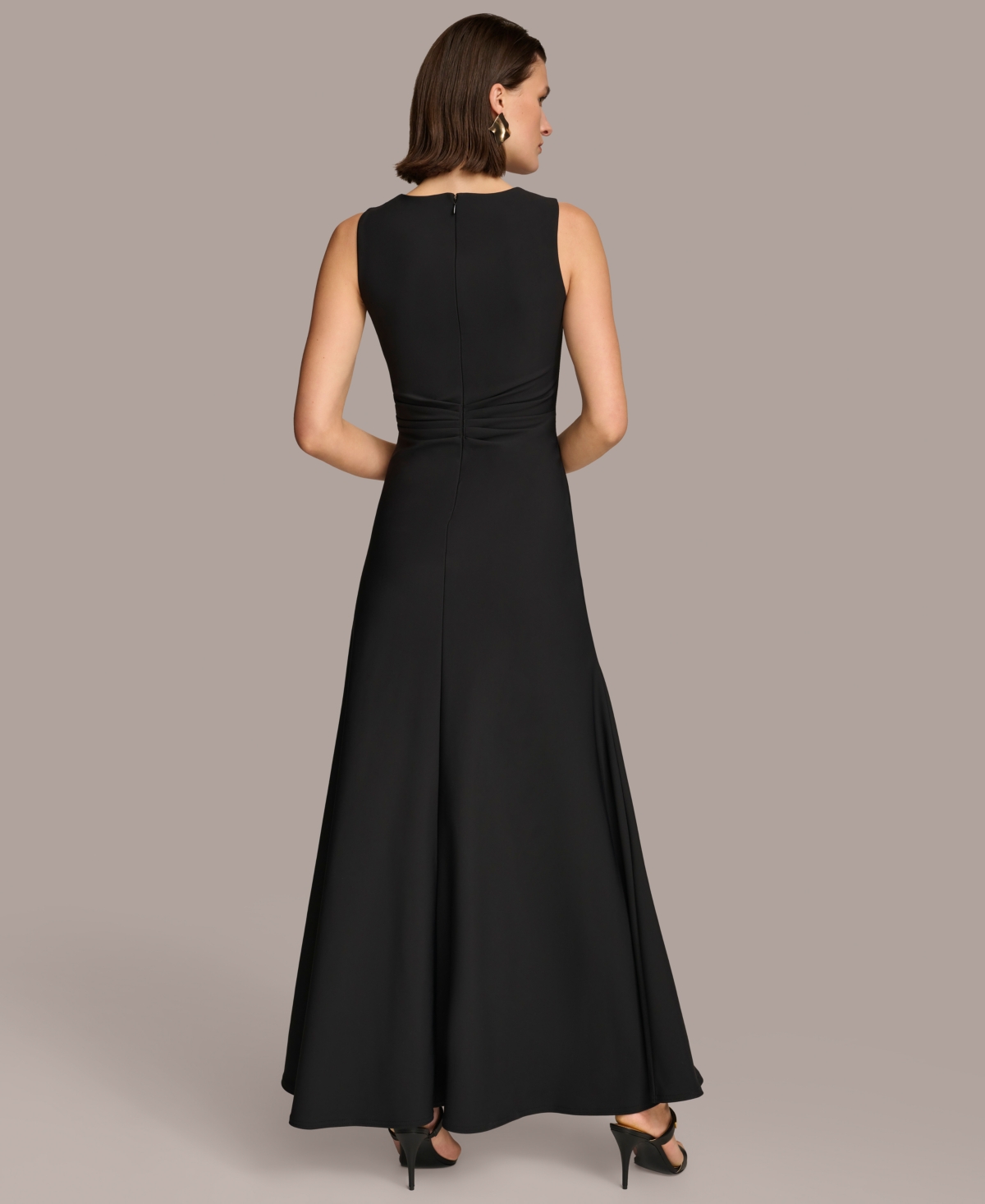 Shop Donna Karan Women's Ruched V-neck Gown In Black