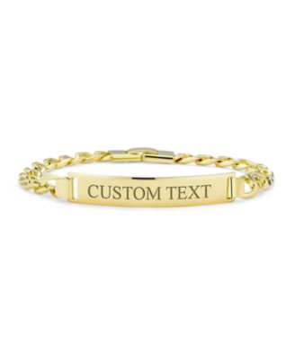 Solid Name Bar Plated ID Cuban Curb Chain Link Bracelet Yellow Gold Plated Brass
