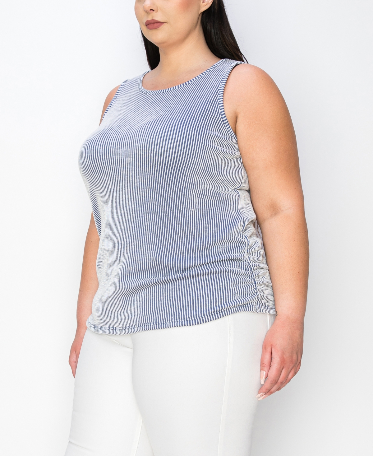Coin 1804 Plus Size Span Rail Stripe Textured Ruched Tank Top