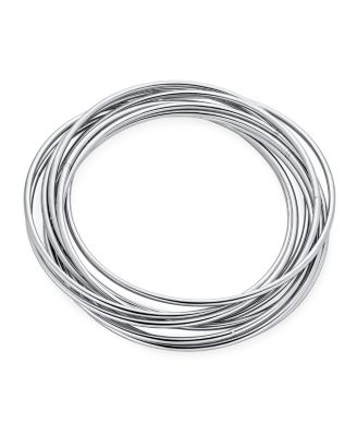 Set Of 10 Twist Multi Stacking Bangle Bracelets Round Smooth Thin Stainless Steel