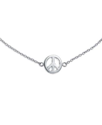 Peace Sign Symbol Anklet Charm Anklet Link Ankle Bracelet Sterling Silver Adjustable 9 To 10 Inch With Extender