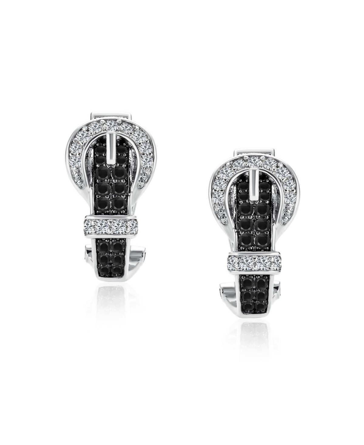 Bling JewelryWhite Cubic Zirconia Pave Cz Belt Buckle Stud Drop Earrings For Women Omega Back 14K Gold Plated Brass - Black