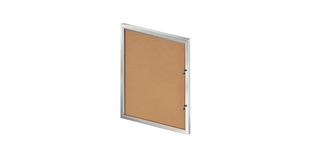 Large Enclosed Cork Bulletin Board w/ Lock & Key - Silver