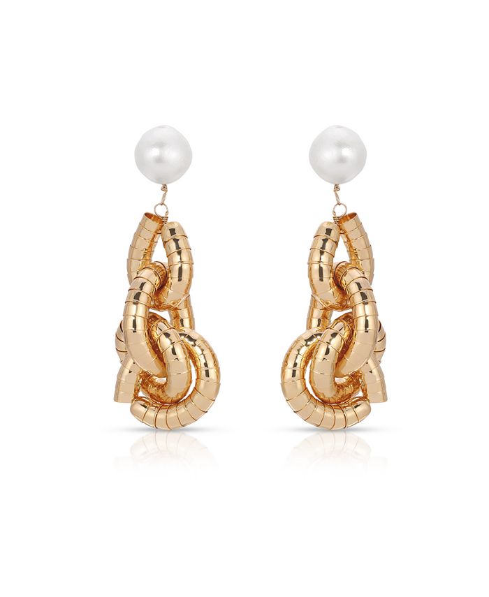 Ancient Coin and Pearl Charm 18k Gold Plated Drop Earrings
