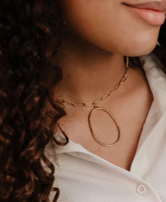 Large 18K Gold-Plated Oval Pendant Chain Link Necklace