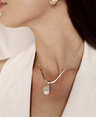 Baroque  Cultured Freshwater Pearl Pendant 18K Gold-Plated Snake Chain Necklace